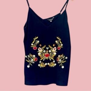 Black Floral Embroidered Camisole Top